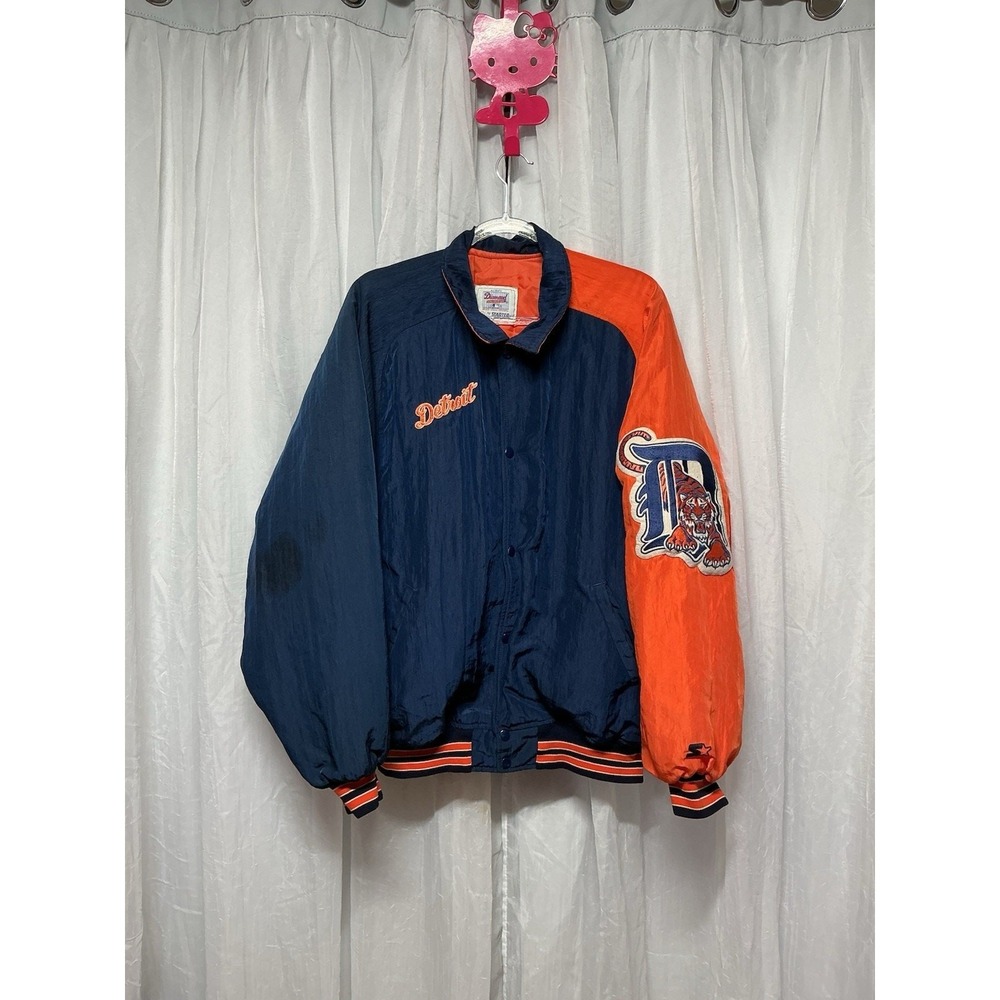 VTG Starter Detroit Tigers Baseball Jacket Mens XL Navy Orange USA Made 90s logo